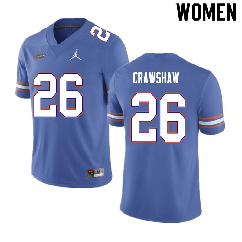 NCAA Florida Gators Jeremy Crawshaw Women's #26 Nike Blue Stitched Authentic College Football Jersey UUC4064UW